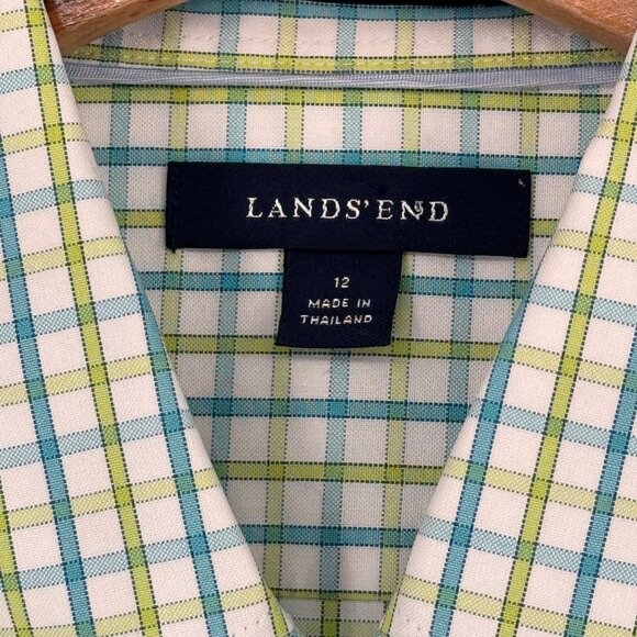Lands End Womens pinpoint Oxford no iron Plaid Shirt Size 12 Cotton blend - Picture 2 of 10